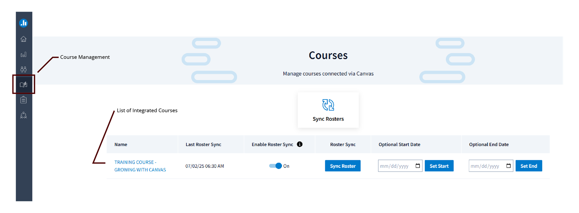 Screenshot of Poll Everywhere account that showing where the Course Management button located and how the page listing all courses., Picture
